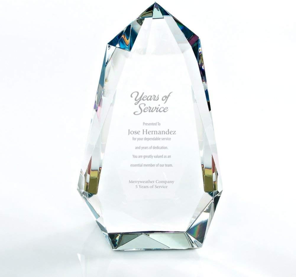 Baudville Engraved Vibrant Luminary Crystal Trophy - Prism Shaped Award
