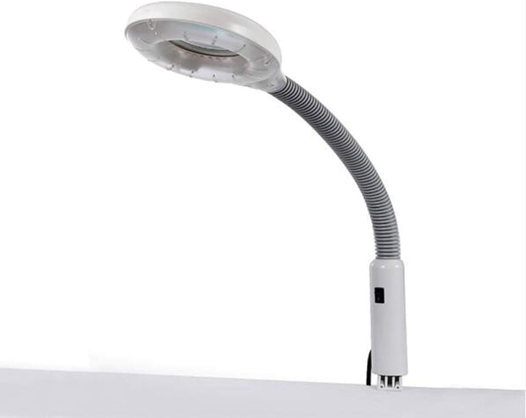 5X Magnifying Glass Clamp Lamp: Daylight Bright Lighted Lens,127mm Adjustable Swivel Arm Utility Light for Desk, Table, Task,Beauty,Craft, Jewelry,Sewing,Workbench –White