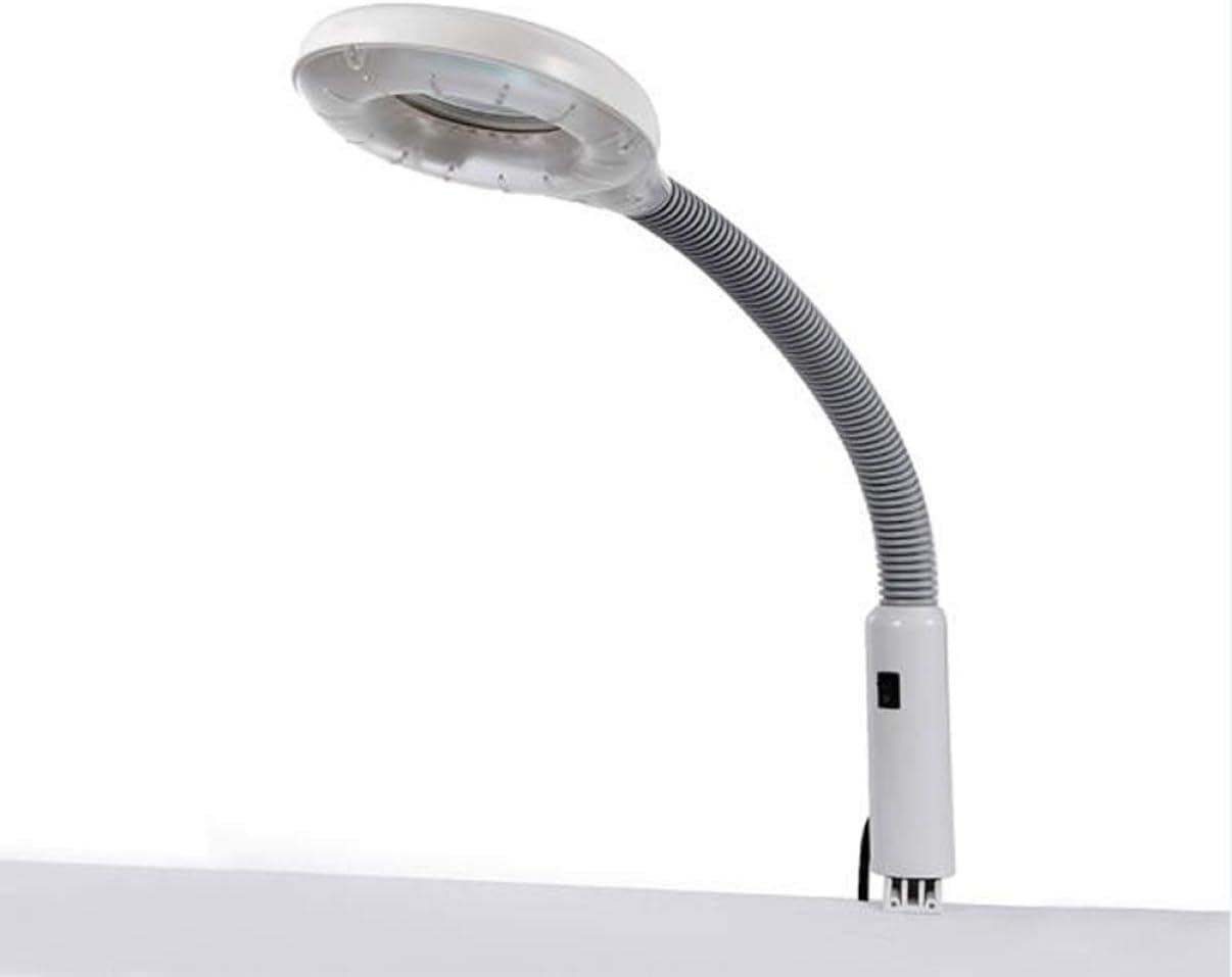 5X Magnifying Glass Clamp Lamp: Daylight Bright Lighted Lens,127mm Adjustable Swivel Arm Utility Light for Desk, Table, Task,Beauty,Craft, Jewelry,Sewing,Workbench –White