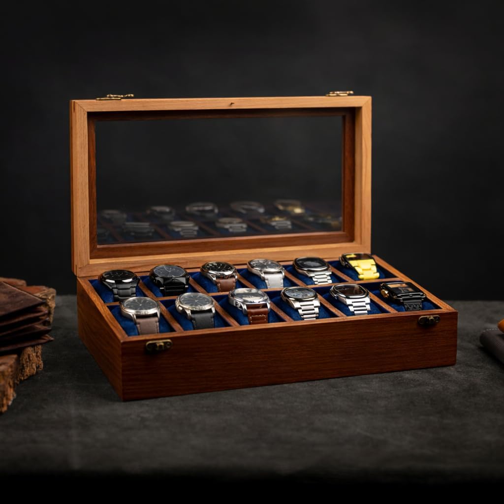Royal Craft Expertise Wooden Watch boxes,Wooden Watch Box Case Organizer for Men, Watch Display Case，All Solid Wood12 Slots, Watch Box For 12 Watches, Key Model, Original Indian Long Lasting Wood