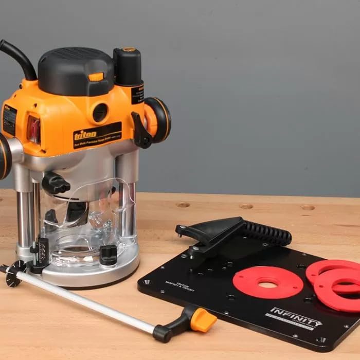 Infinity Tools Router Insert Plate with Triton 3-1/4 HP Dual Mode Router – Precision Plate and 15 Amp Variable Speed Router for Professional Woodworking