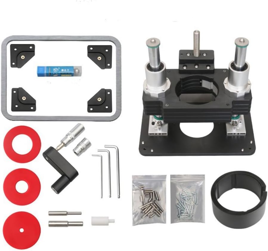 Woodworking Heavy Duty Router Lift with Aluminium Router Table Insert Plate Woodworking Tools (107mm+88.9 Ring)