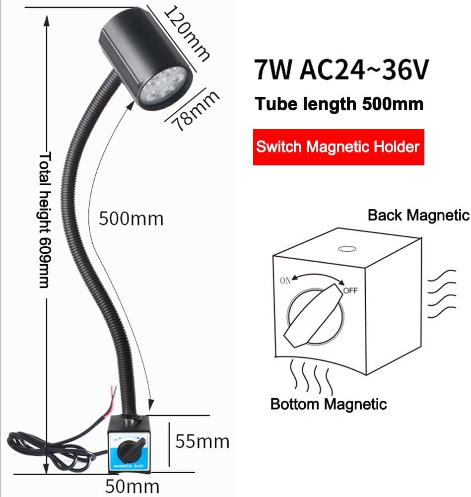 Led Work Lights for Mechanics,LED Machine Tool Work Lights 24V110V220V Switch Strong Magnetic seat high-Power Machine Equipment Desk Lamps(7W 24-36V Switching Magnet Base)