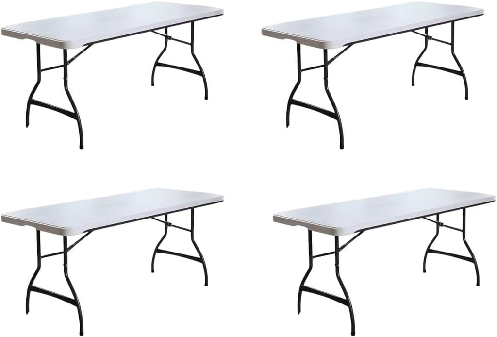 6 Foot Folding Table, Portable Rectangular Banquet Table(6' Folding Table, White Granite, 4 PK)
