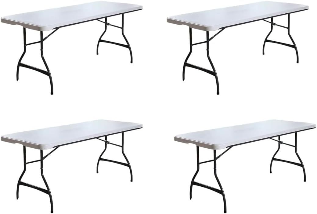 6 Foot Folding Table, Portable Rectangular Banquet Table(6' Folding Table, White Granite, 4 PK)
