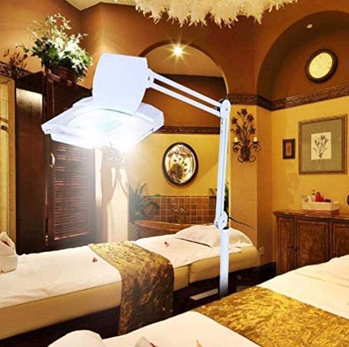 Magnifying Glass,Floor Standing Magnifier Lamp with 5X Magnification,Led Beauty Salon Cold Light White A/A