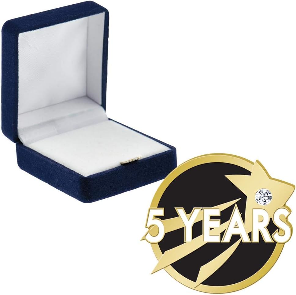 Crown Awards 5 Year Star Gem Pins, 5 Year Star Gem Pin with Blue Velvet Presentation Case, Prime