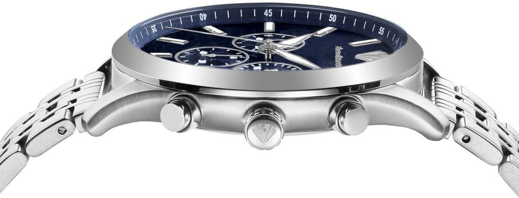 PIERRE RICHARDSON Men's Luxury Watch PR2320 – Silver Stainless Steel Quartz, 44mm, 5ATM Water Resistant, Scratch-Resistant Sapphire Crystal Glass