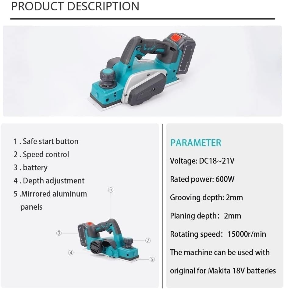 Cordless Electric Planer, 15000rpm Electric Router Trimmer With Wrench Wood Cutting Machine Woodworking Tool(Without Battery)