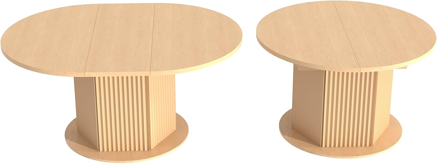62.99'' Extendable Round Oval Dining Table for 4-6, Modern Wood Expandable Kitchen Dinner Conference Table for Living Room Office, Light Brown