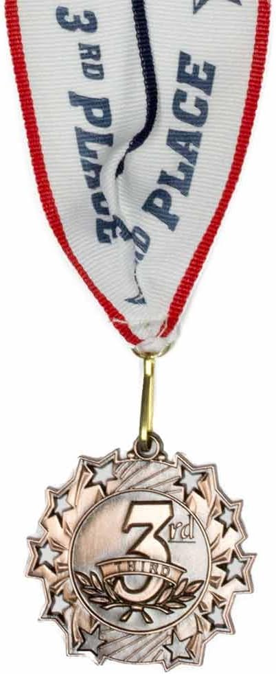 All Quality 1st 2nd 3rd Place Ten Star Award Medals - 3 Piece Set (Gold, Silver, Bronze) Includes Neck Ribbon