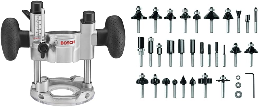 Bosch PR011 Colt Router Plunge Base for PR10E/PR20EVS Routers&BOSCH 30 pc. Carbide-Tipped Wood Router Bit Set