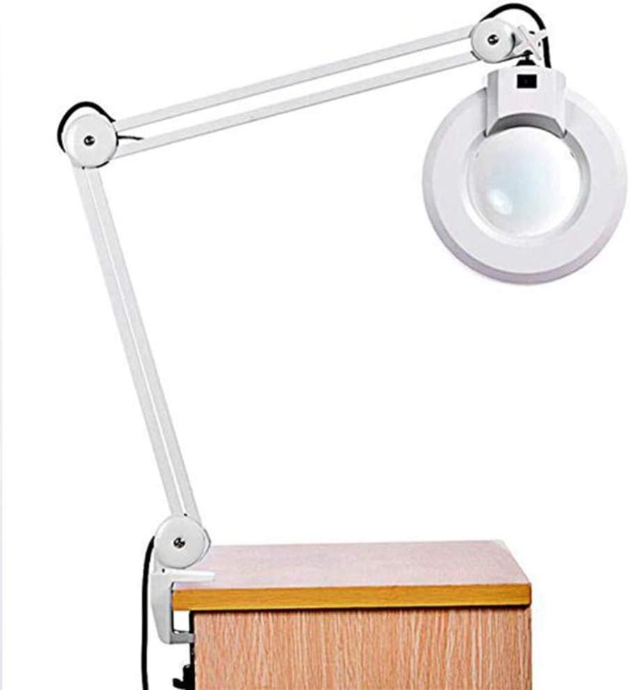 Led Folding Magnifier lamp,Adjustable Swivel Arm 8X Magnifying Glass Table Lamp Light with Clamp for Beauty Skincare Manicure Nail Tattoo Salon with Glass Lens and Bench