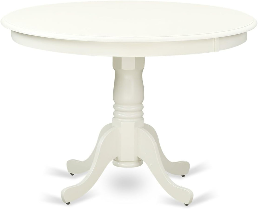 East West Furniture HLKE3-LWH-W 3 Piece Kitchen Table & Chairs Set Contains a Round Dining Room Table with Pedestal and 2 Dining Chairs, 42x42 Inch, Linen White