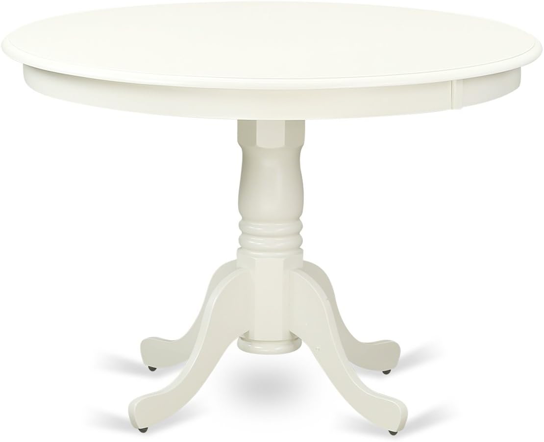 East West Furniture HLKE3-LWH-W 3 Piece Kitchen Table & Chairs Set Contains a Round Dining Room Table with Pedestal and 2 Dining Chairs, 42x42 Inch, Linen White