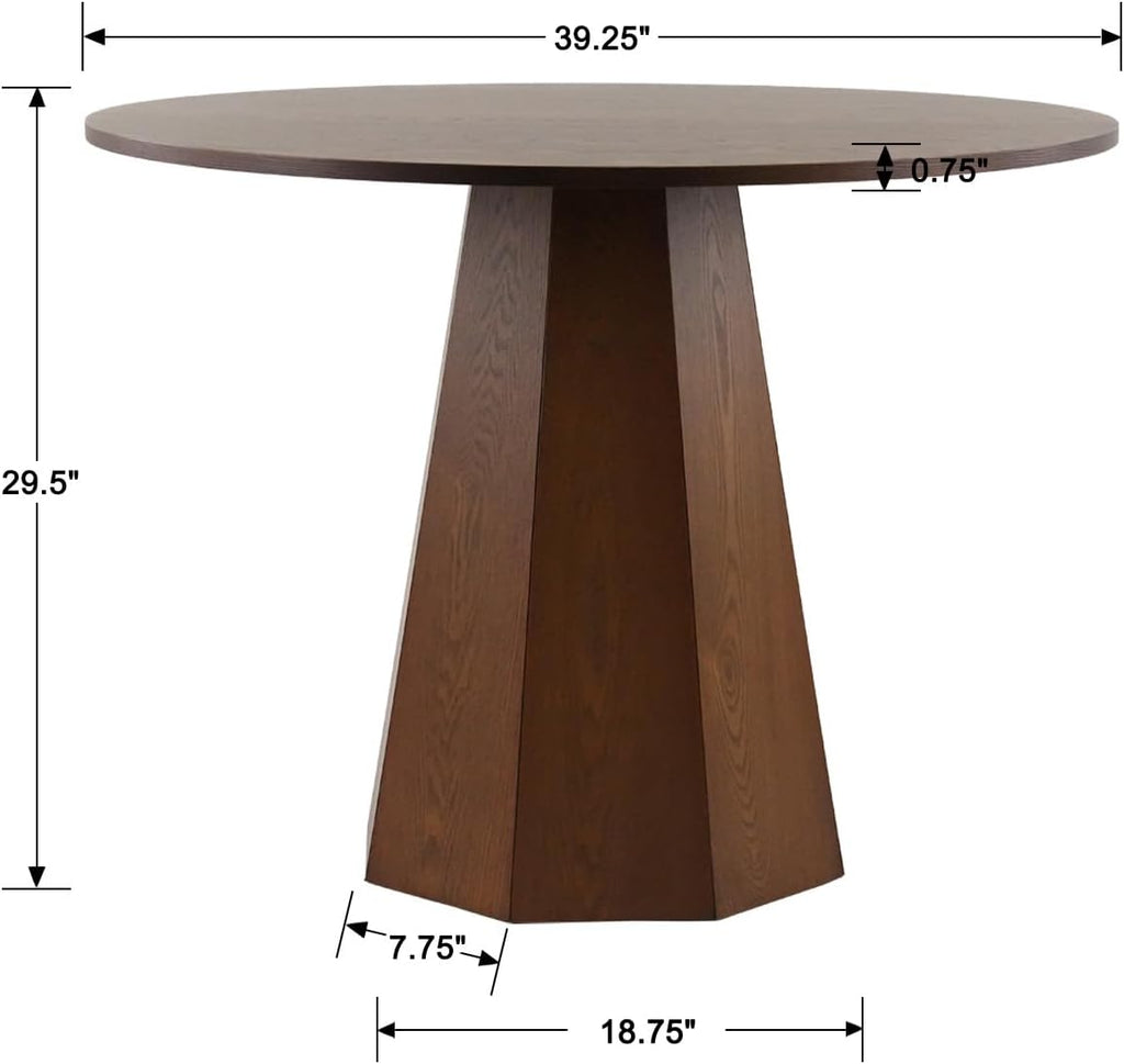 BESTANO 39' Round Solid Wood Dining Table for 4-5 People, Modern Pedestal Small Kitchen Table Circle Tabletop with Walnut Wood Grain Finish, Saving Space, Walnut