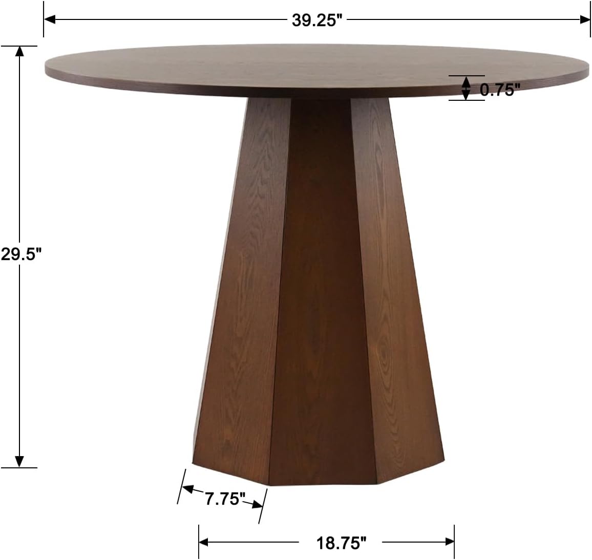 BESTANO 39' Round Solid Wood Dining Table for 4-5 People, Modern Pedestal Small Kitchen Table Circle Tabletop with Walnut Wood Grain Finish, Saving Space, Walnut