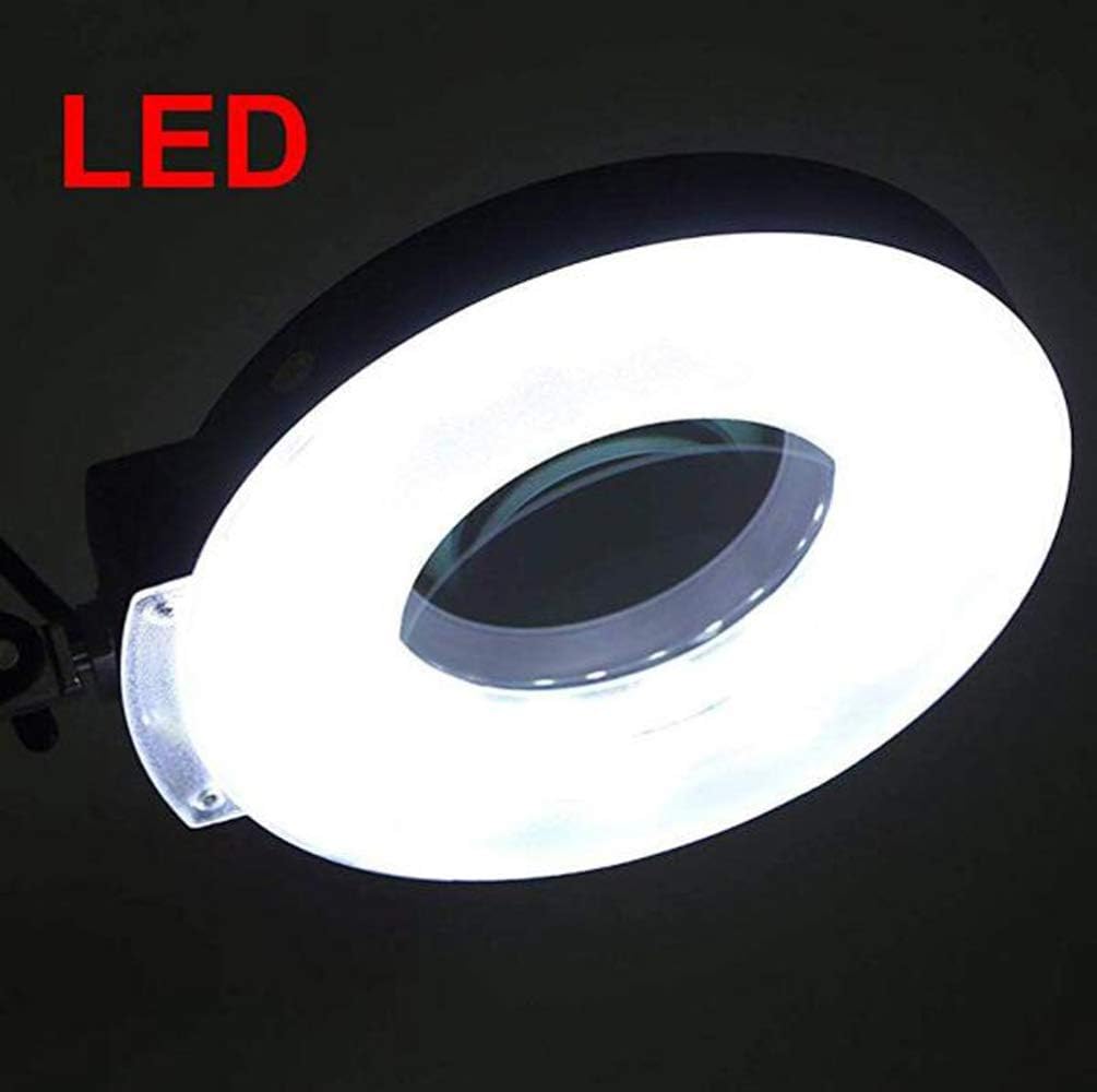 Magnifier, Led Folding Magnifier lamp,Adjustable Swivel Arm 8X Magnifying Glass Table Lamp Light with Clamp for Beauty Skincare Manicure Nail Tattoo Salon with Glass Lens and Bench,Black