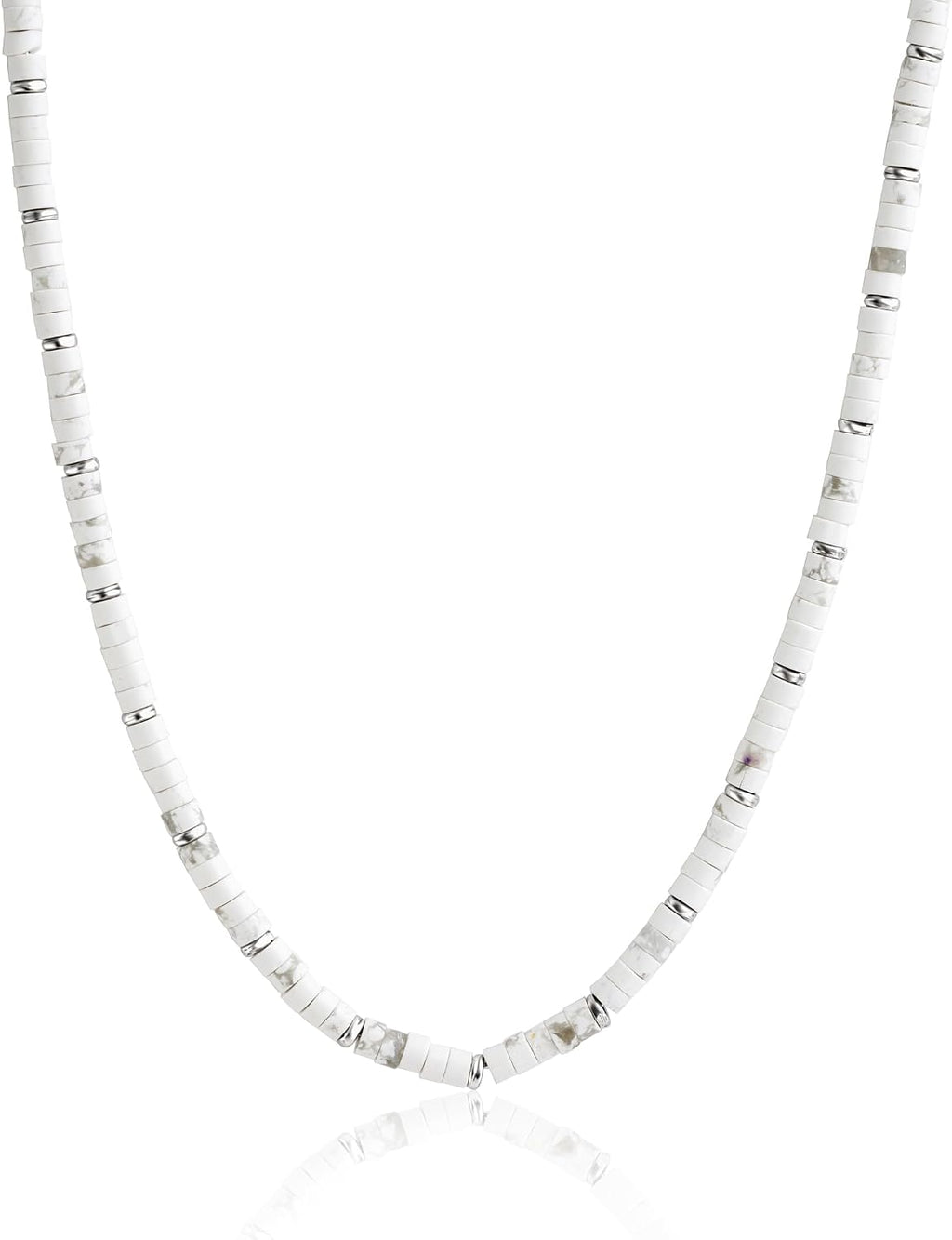 JEAN RACHEL JEWELRY Men's 3-Piece Necklace Layering Set - Hammered Link Chain, Box Chain & White Buffalo Turquoise Beads - Monochrome Bundle