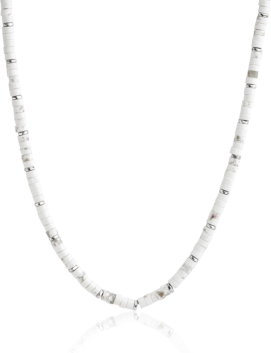 JEAN RACHEL JEWELRY Men's 3-Piece Necklace Layering Set - Hammered Link Chain, Box Chain & White Buffalo Turquoise Beads - Monochrome Bundle