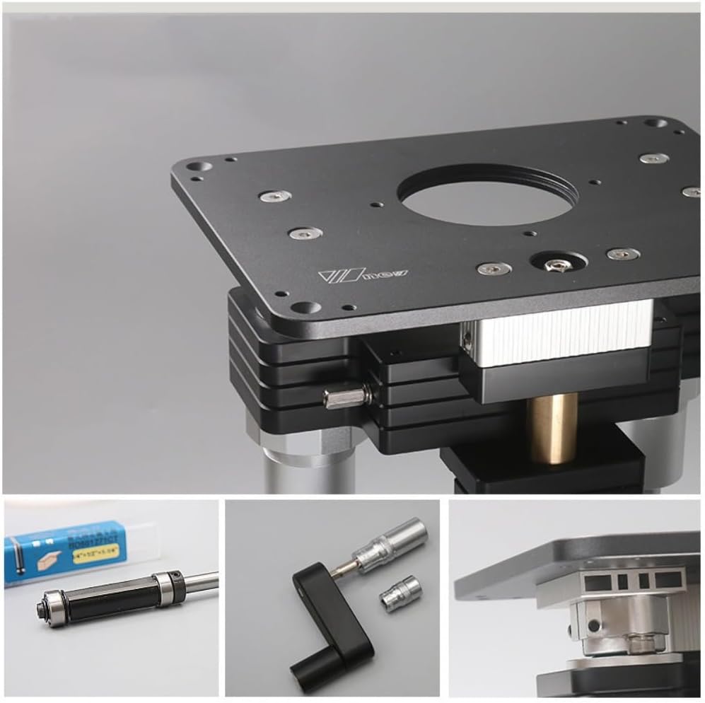 Woodworking Heavy Duty Router Lift with Aluminium Router Table Insert Plate Woodworking Tools (107mm+65mm Ring)