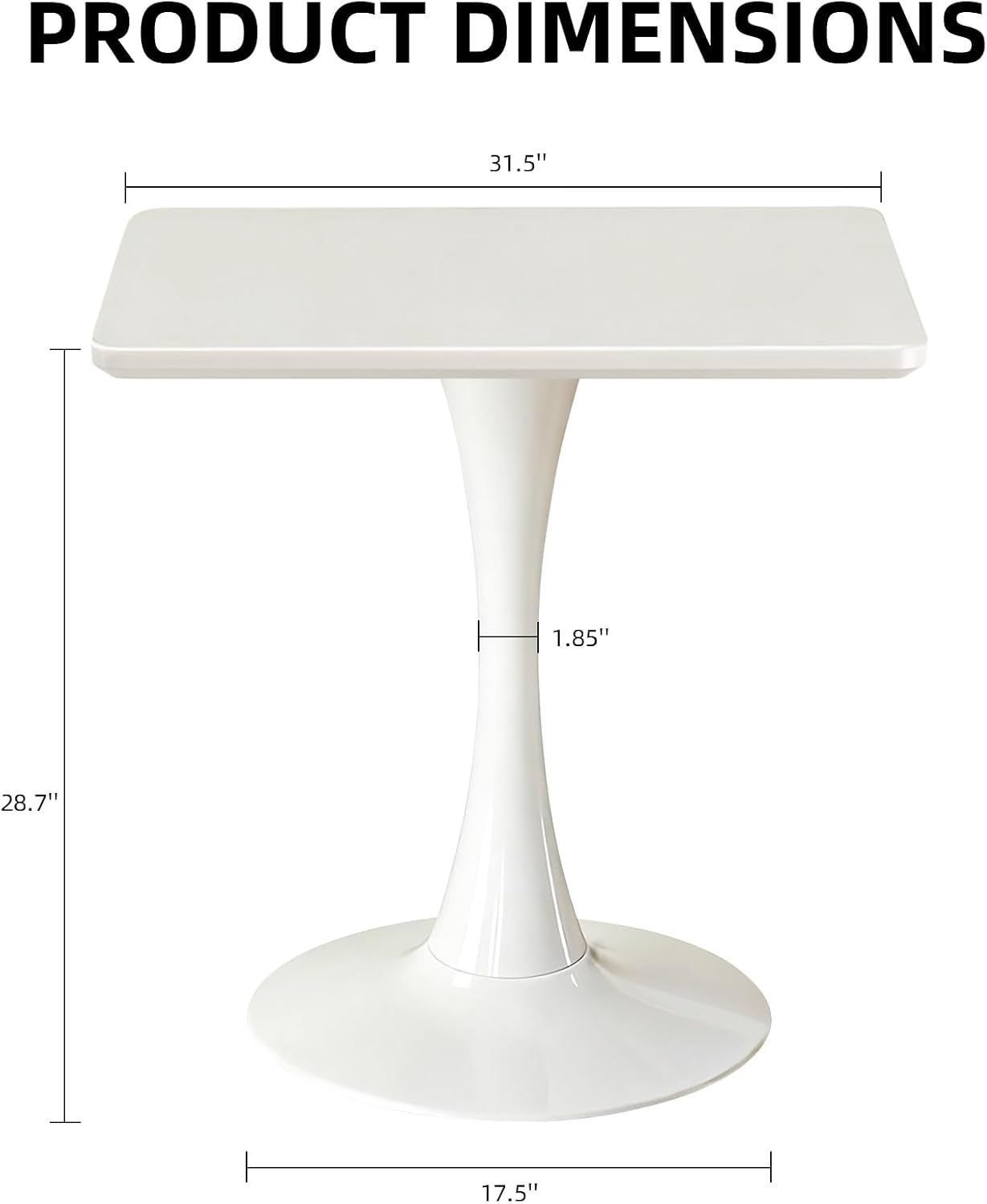 Square Dining Table, 31.5' Tulip Table with Thickened Tabletop & Metal Pedestal, Mid Century Modern Bistro Table for Kitchen, Small Places, Living Room, Cafe (White)