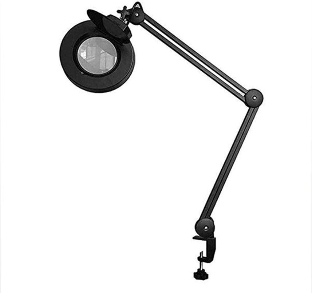 Magnifier, Led Folding Magnifier lamp,Adjustable Swivel Arm 8X Magnifying Glass Table Lamp Light with Clamp for Beauty Skincare Manicure Nail Tattoo Salon with Glass Lens and Bench,Black