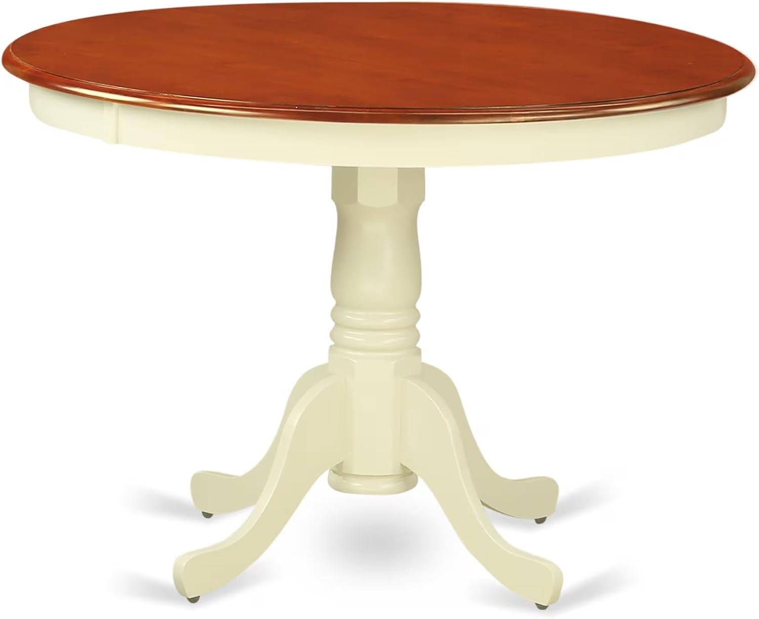 East West Furniture HLKE3-BMK-W 3 Piece Kitchen Table Set for Small Spaces Contains a Round Dining Room Table with Pedestal and 2 Solid Wood Seat Chairs, 42x42 Inch, Buttermilk & Cherry