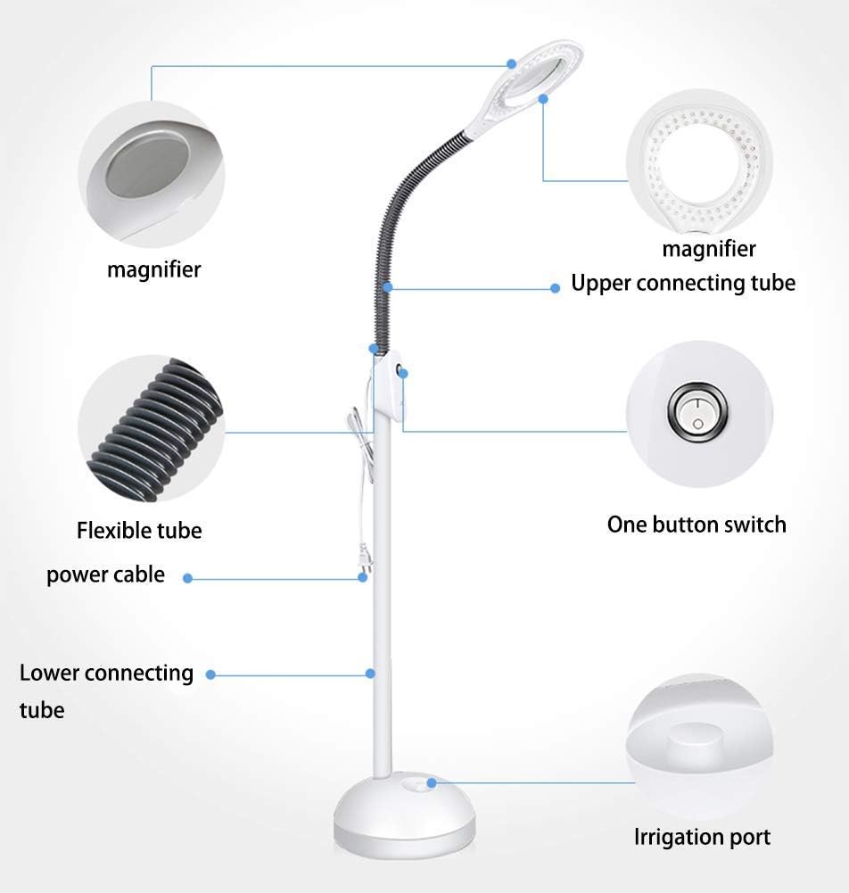 Magnifying Floor Lamp 5X LED Magnifying Floor Lamp - Daylight Bright Full Spectrum Magnifier Illuminated Glass Lens - Height Adjustable Gooseneck Standing Lamp