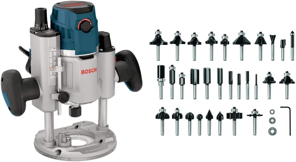 BOSCH 120-Volt 2.3 HP Electronic Plunge Base Router MRP23EVS&BOSCH 30 pc. Carbide-Tipped Wood Router Bit Set