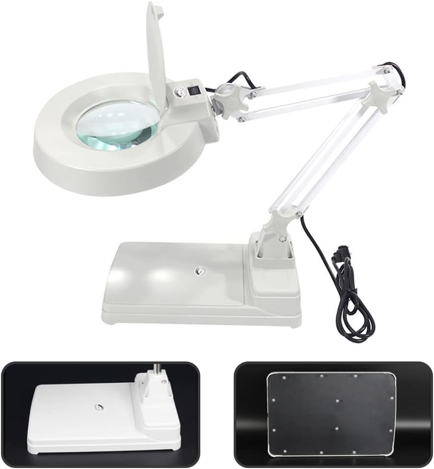 LED Magnifying Desk Lamp 10X Magnifier Light White Glass Super Bright Adjustable Desktop Lamp for Reading Desk Table Craft Task Workbench (10X Magnification)