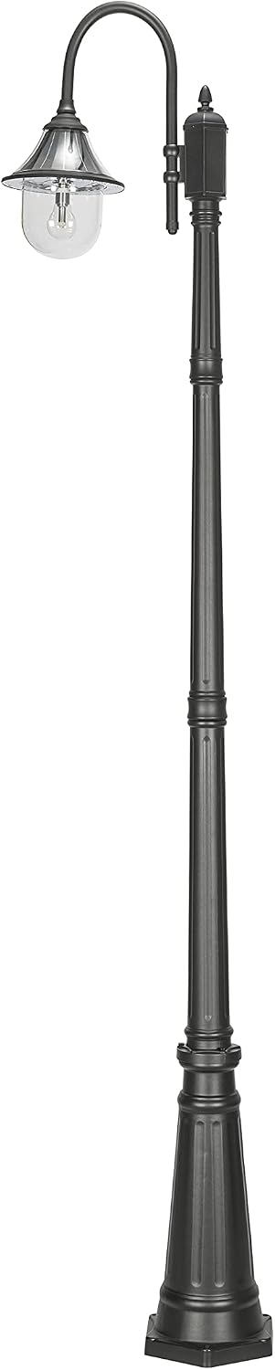 Gama Sonic Orion Outdoor Solar Lamp Post Light Kit, Black Resin Industrial Style Downlight, Cast Aluminum Pole with Warm White Light 2700K