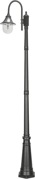 Gama Sonic Orion Outdoor Solar Lamp Post Light Kit, Black Resin Industrial Style Downlight, Cast Aluminum Pole with Warm White Light 2700K
