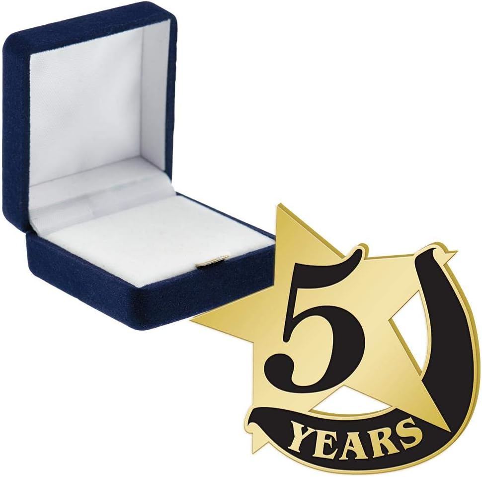 Crown Awards 5 Year Recognition Pins, 5 Year Recognition Pin with Blue Velvet Presentation Case, Prime