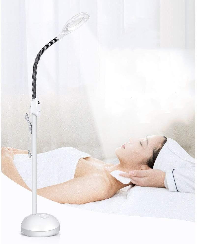 Magnifying Glass,Creative Craft Floor Standing Magnifying Lamp, Adjustable Swivel Arm 5X Magnifier Lamp Light for Skincare Beauty Manicure Tattoo Salon Spa with Rolling Floor Stand Magnifier