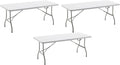 BTEXPERT, Fold-in-Half Folding Table 6 Feet 72'x 29.5' Lightweight Portable Carrying Handle Indoor Outdoor Picnic Camping Office Home Party Wedding Event White Set of 3