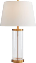360 Lighting Modern Coastal Table Lamp Fillable 26' High Clear Glass Cylinder Gold Metal White Drum Ball Shade Decor for Living Room Bedroom Beach House Bedside Nightstand Home Office