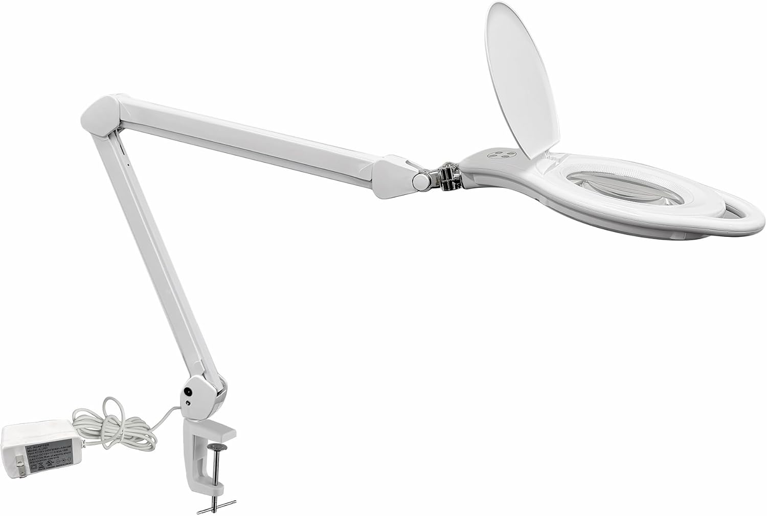 LED Magnifying Lamp with Clamp, 1.75X magnification, Touch Dimmer, 96 SMD LEDs, Adjustable Arm, Dual Warm & Cold Light Modes for Crafts, Reading, Repair (Universal Voltage, Eye Strain Relief)