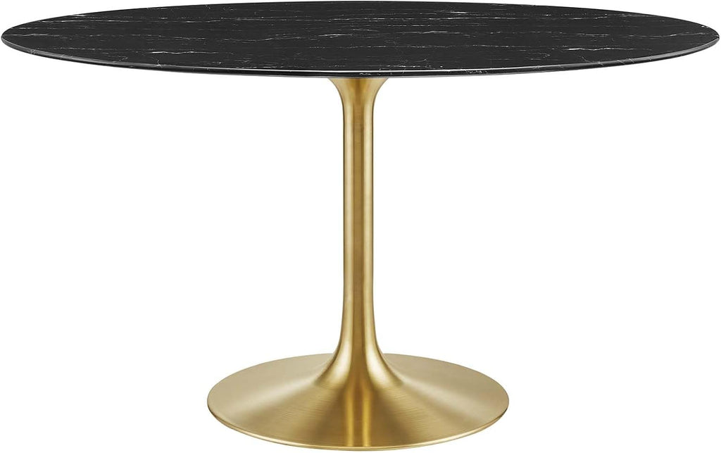 Modway Lippa Oval 54' Artificial Marble Mid-Century Modern Dining Table, Gold Black