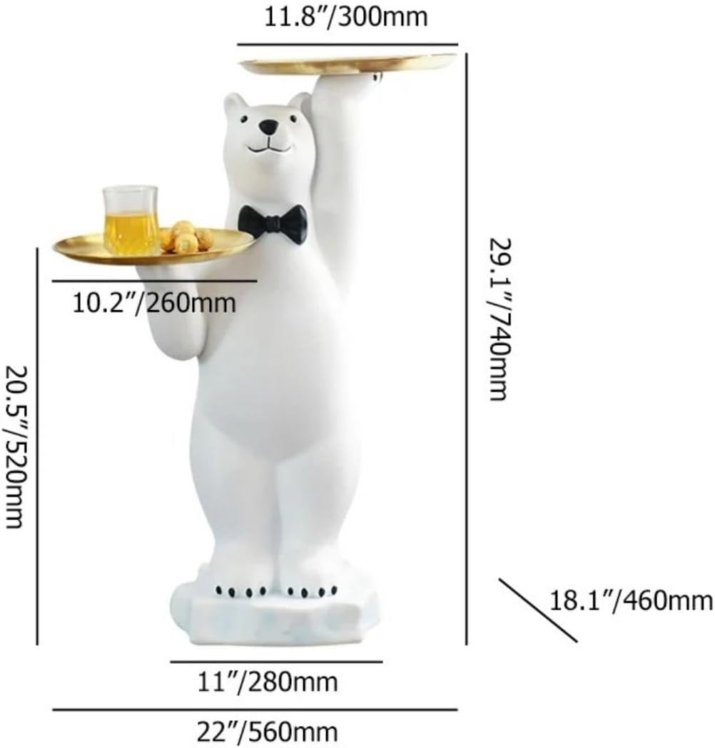 homary White Bear Side Table with 2-Tier Gold Trays, Modern Animal Sculpture End Table, Decorative Accent Table for Living Room, Bedroom, Nursery & Home Décor