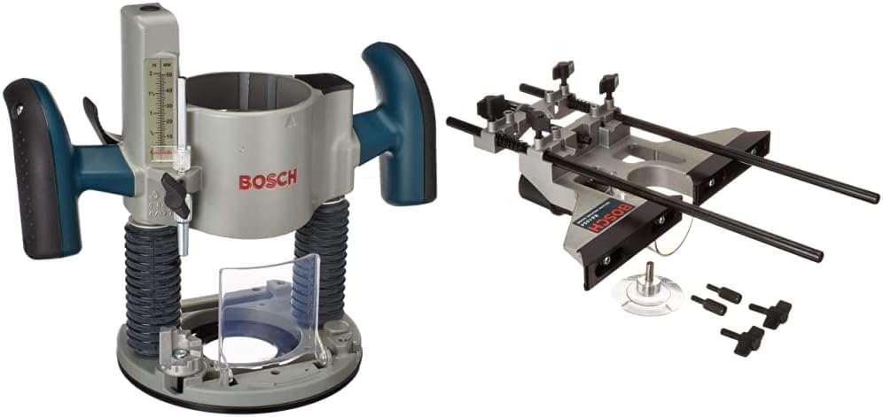 BOSCH RA1166 Plunge Router Base&BOSCH RA1054 Deluxe Router Edge Guide with Dust Extraction Hood & Vacuum Hose Adapter, Black