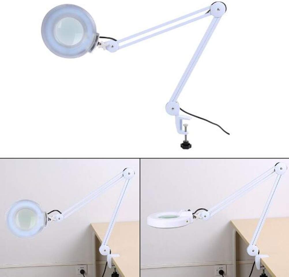 5X/8X LED Magnifying Lamp with Clamp,Super Bright Magnifier Glass Lamp, Full Daylight Lens with Adjustable Swivel Arm Light for Desk Table Task Craft Or Workben