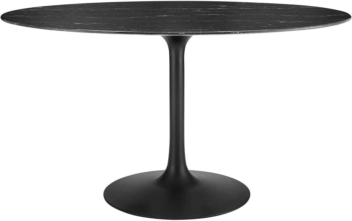 Modway Lippa Oval 54' Mid-Century Modern Artificial Marble Dining Table in Black Black