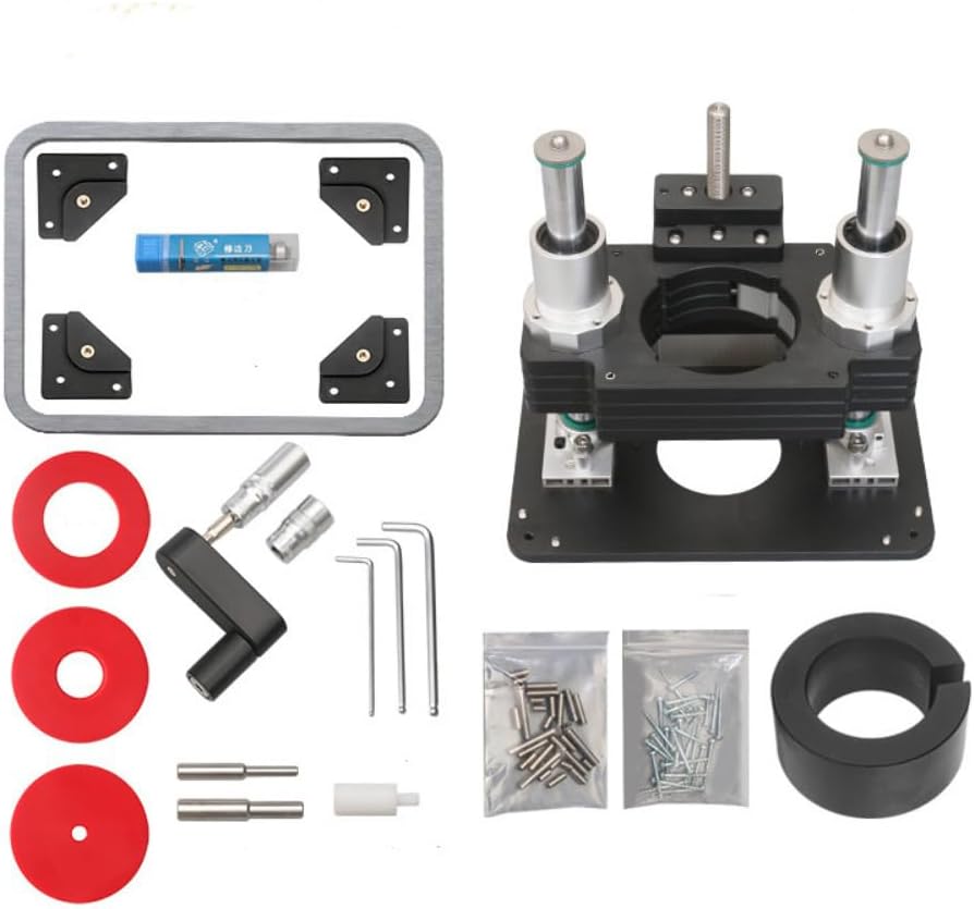Woodworking Heavy Duty Router Lift with Aluminium Router Table Insert Plate Woodworking Tools (107mm+69mm Ring)