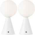 JONATHAN Y 11.75' White Macie Modern Globe Cordless Table Lamp Set of 2, Rechargeable Dimmable Integrated LED Touch Sensor Bedside Lamp, White Frosted Glass Shade (JYL7159E-SET2)