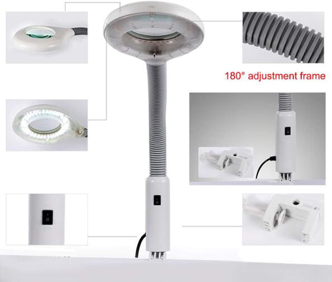 5X Magnifying Glass Clamp Lamp: Daylight Bright Lighted Lens,127mm Adjustable Swivel Arm Utility Light for Desk, Table, Task,Beauty,Craft, Jewelry,Sewing,Workbench –White