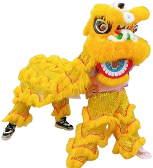12 Inch Double Lion Dance Mascot Costume Chinese Traditional Dragon Lion Dance for 15+ Age Party Carnival Festivall(Yellow)