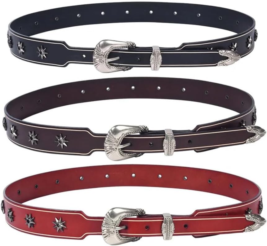 Men 3.8cm Leather Belt Buckle Vintage Metal Rivet Punk Belts Rock Jeans Belt