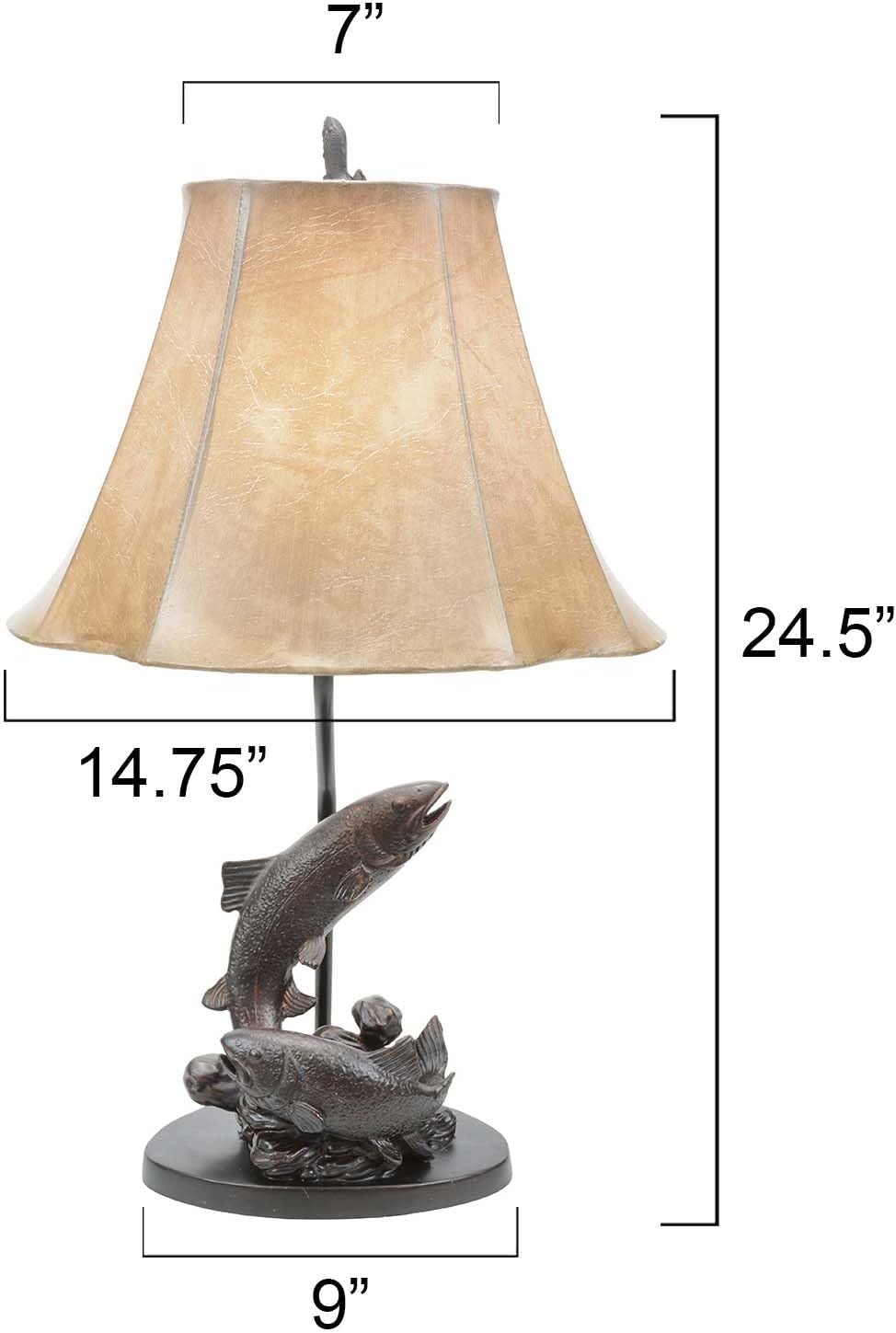 BLACK FOREST DECOR - Fish Pair Table Lamp for Cabin, Living Room, Nightstand, Desk - Nautical Home Décor - 24.5' x 14.75'