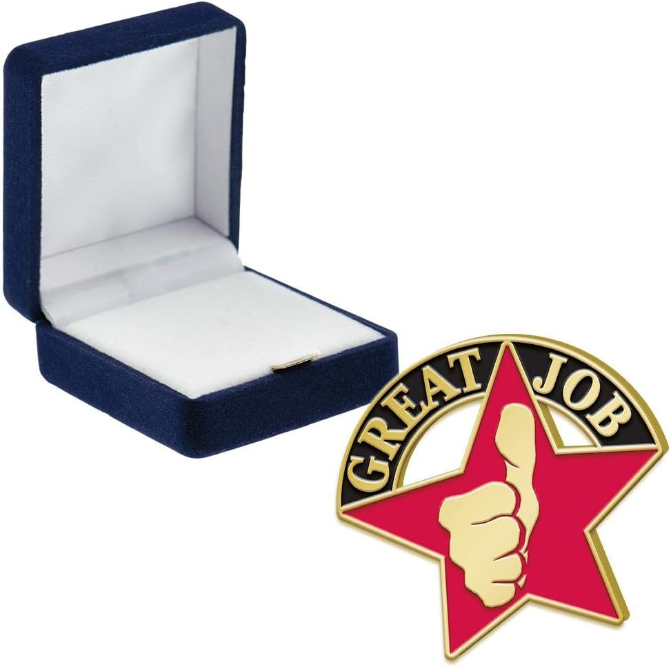 Crown Awards Great Job Recognition Pins, Great Job Recognition Pin with Blue Velvet Presentation Case, Prime